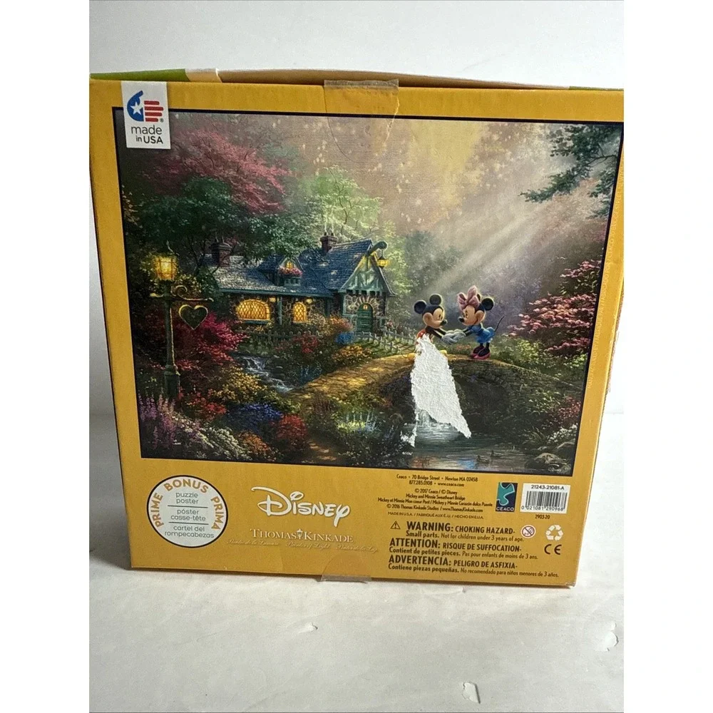 DISNEY‎ Thomas Kinkade Mickey & Minnie Sweetheart Bridge 750pc Puzzle W/poster